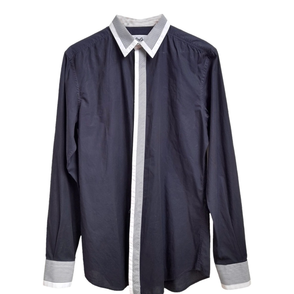 D&G Blue and White Dress Shirt with Modern Color Blocking